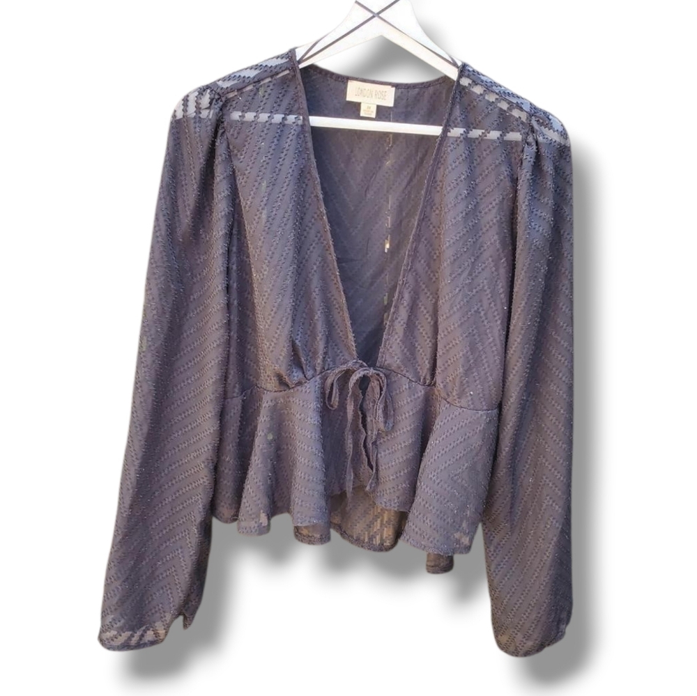 Black Sheer Blouse with Tie Front